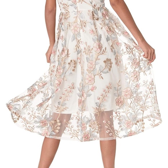 Adrianna Papell Women's Floral Embroidery Flared Dress, Pink Multi, Size 16 - Picture 2 of 7